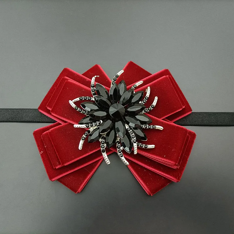 Samt-Strass-Fliegen für Herren, britisches französisches Business-Bankett, Anzug, Hemd, Accessoires, Hochzeitskragen, Blume, handgefertigte Geschenke – Detail 5