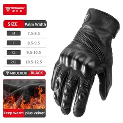 Waterproof Sheepskin Leather Thermal Motorcycle Gloves - Windproof Winter Gloves - XXL (Winter Black)
