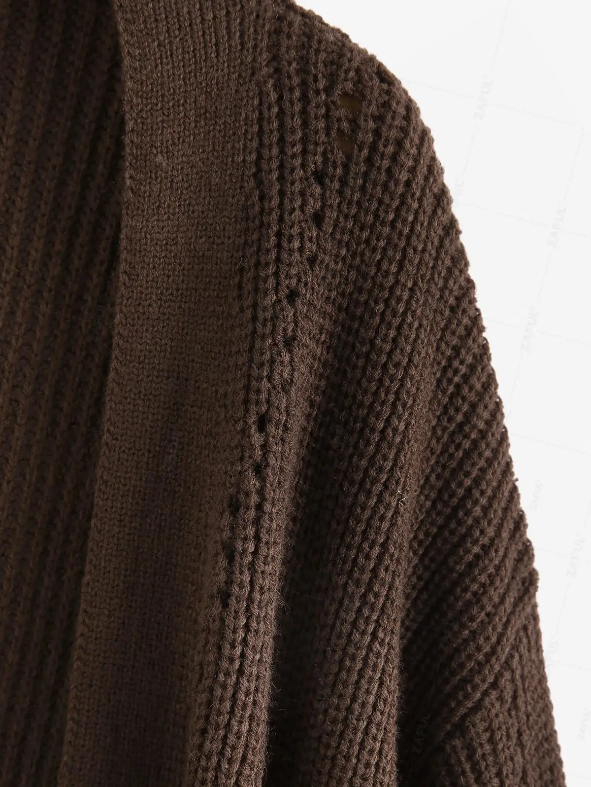 ZAFUL Women's Daily Solid Color Long Sleeve Drop Shoulder Loose Pointelle Knit Open Placket Slouchy Longline Layering Cardigan 3
