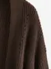 ZAFUL Women's Daily Solid Color Long Sleeve Drop Shoulder Loose Pointelle Knit Open Placket Slouchy Longline Layering Cardigan 3