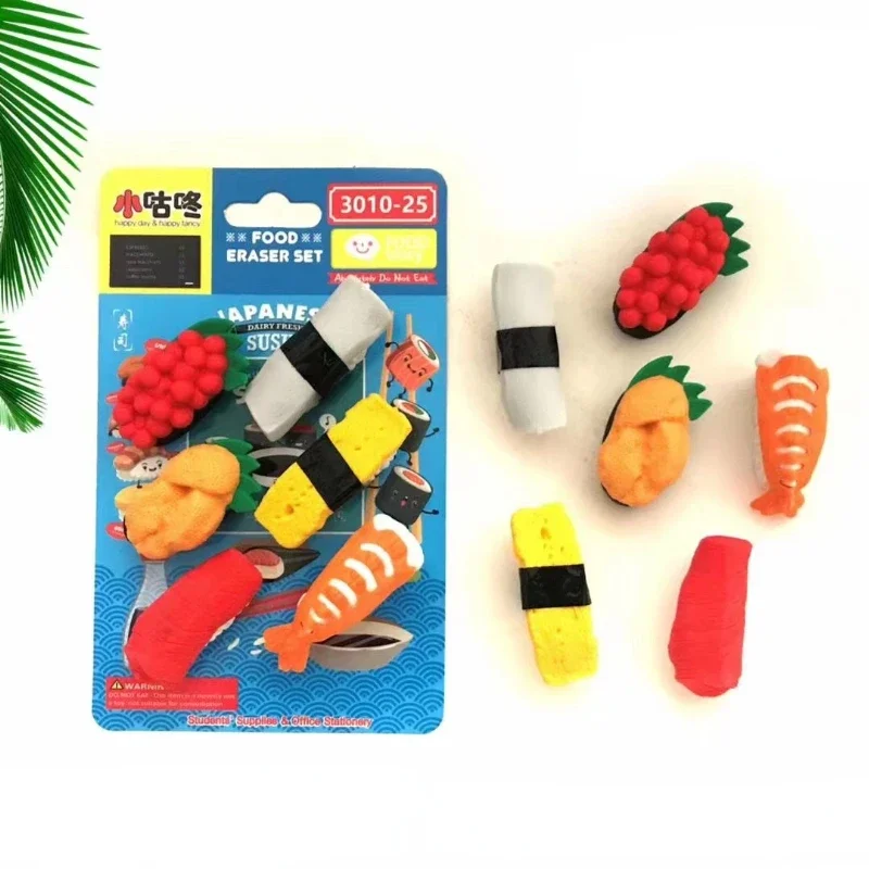 6 Pcs/Lot Kawaii Sushi Eraser Rubber Eraser Primary Student Prizes Promotional Gift Stationery Erasers for Kids