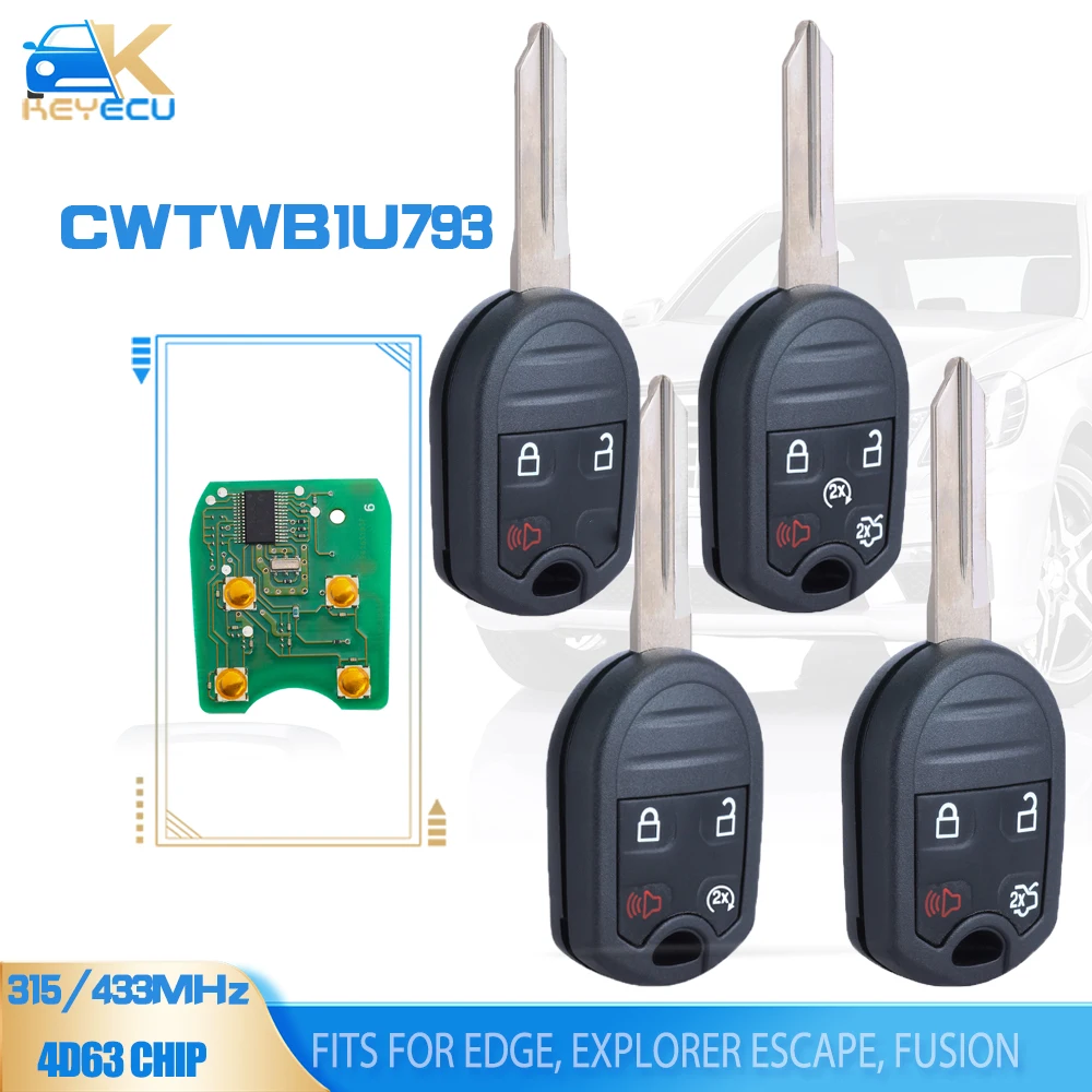 

KEYECU CWTWB1U793 Remote Key Control Transmitter 4 Button 315MHz /433MHz 4D63 80Bit for Ford Expedition Edge Explorer Escape