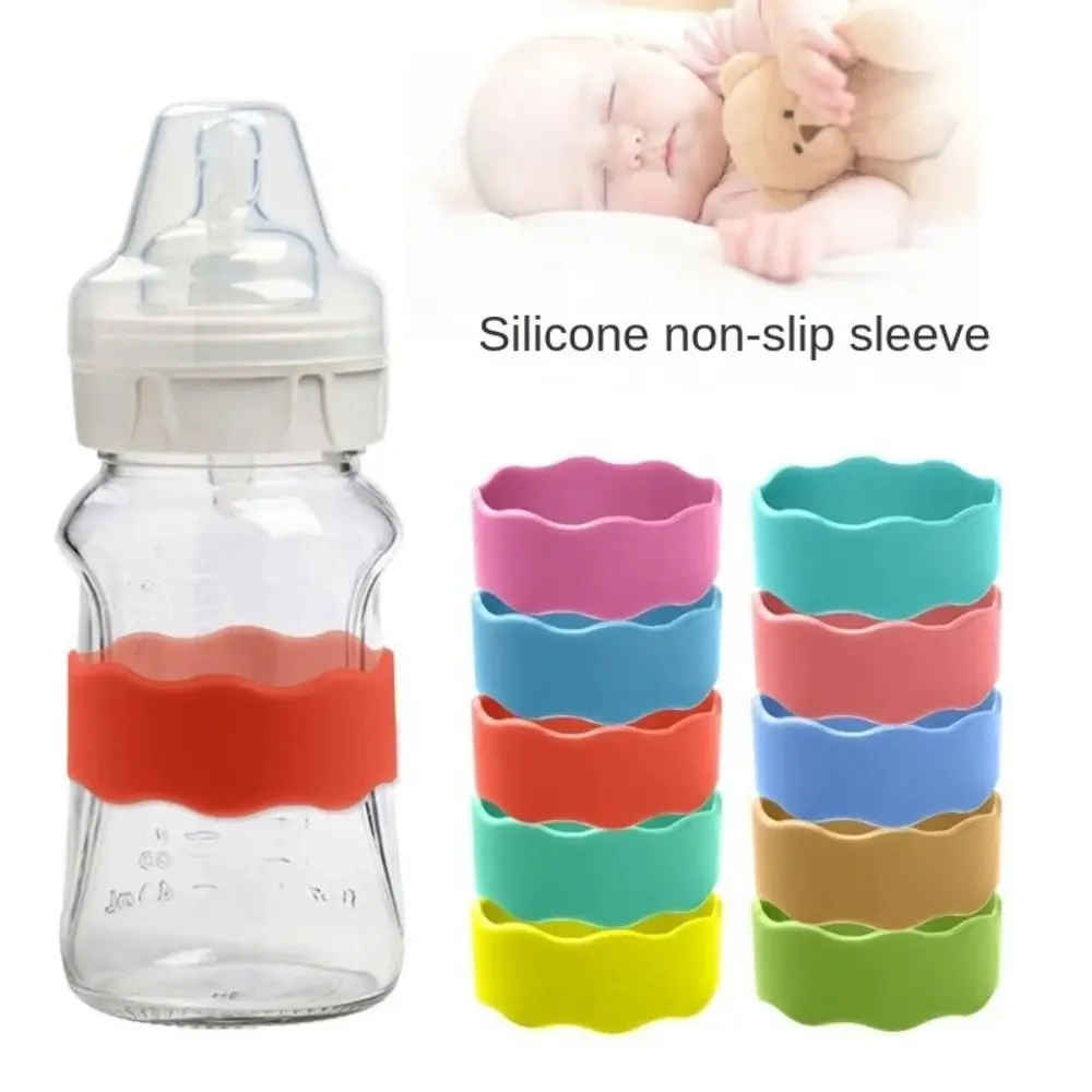 New Silicone Baby Bottle Anti-Slip Band Solid Color Water Proof Baby Bottle Bands Reusable Water Bottle Labels