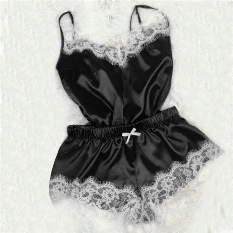 Sexy Lingerie Porno Babydoll Erotic Sleepwear Women Underwear Bow Lace Hot Sex Dress Fashion Temptation Satin Nightdress Suit women silk underwear set