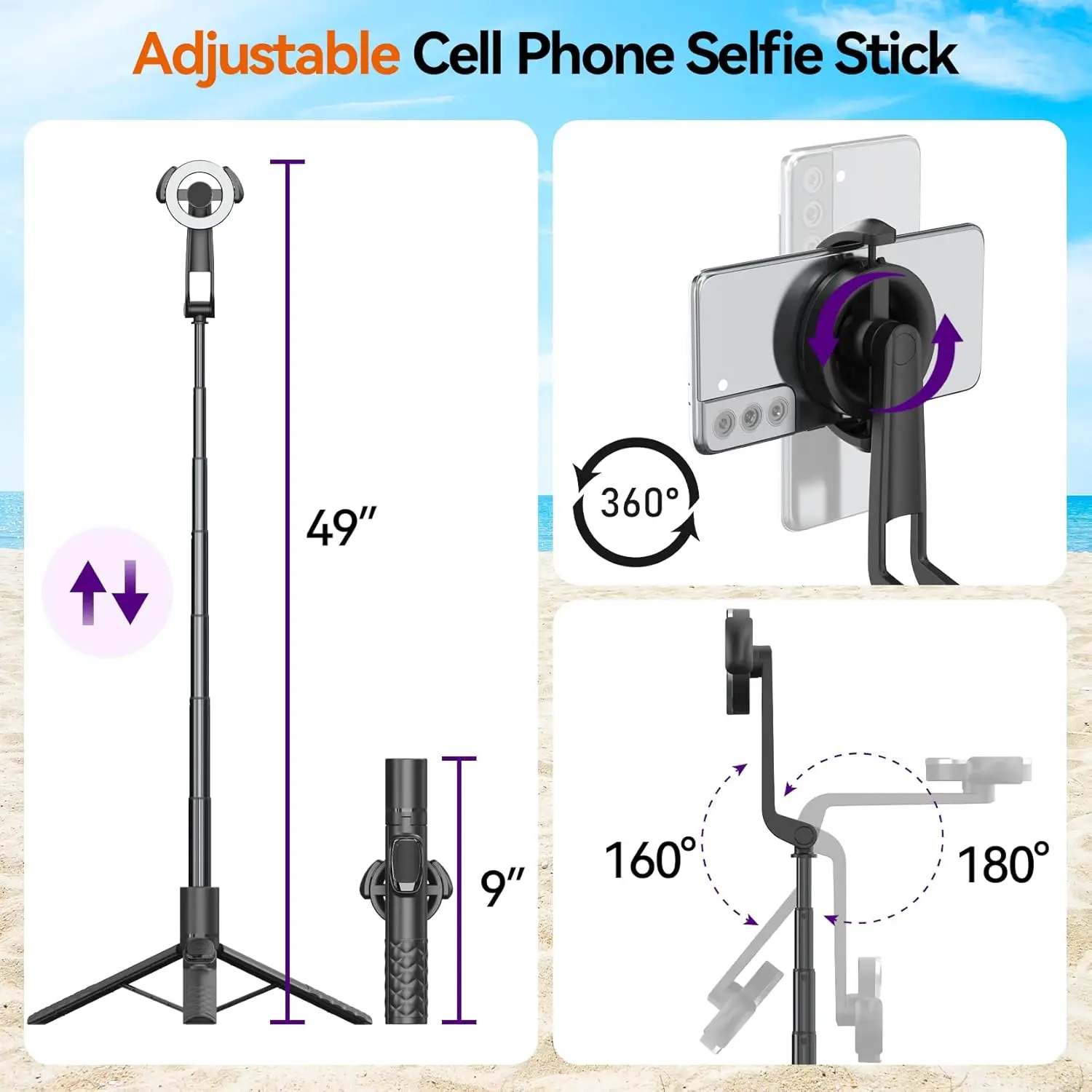 Magnetic Selfie Stick Extendable Phone Tripod Stand Portable Phone Tripod for All Cell Phones for Selfie/Photo/Live/Vlog