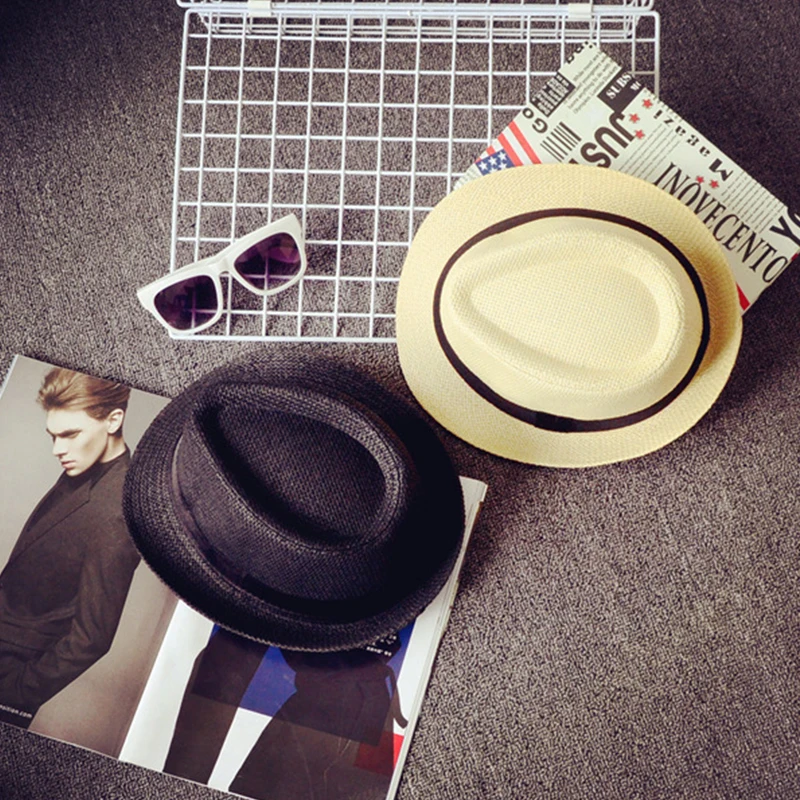 Summer Kids Straw Hat Casual Fedoras Boys Girls Ribbon Cowboy Jazz Cap Outdoor Beach Children Panama Sun Hat