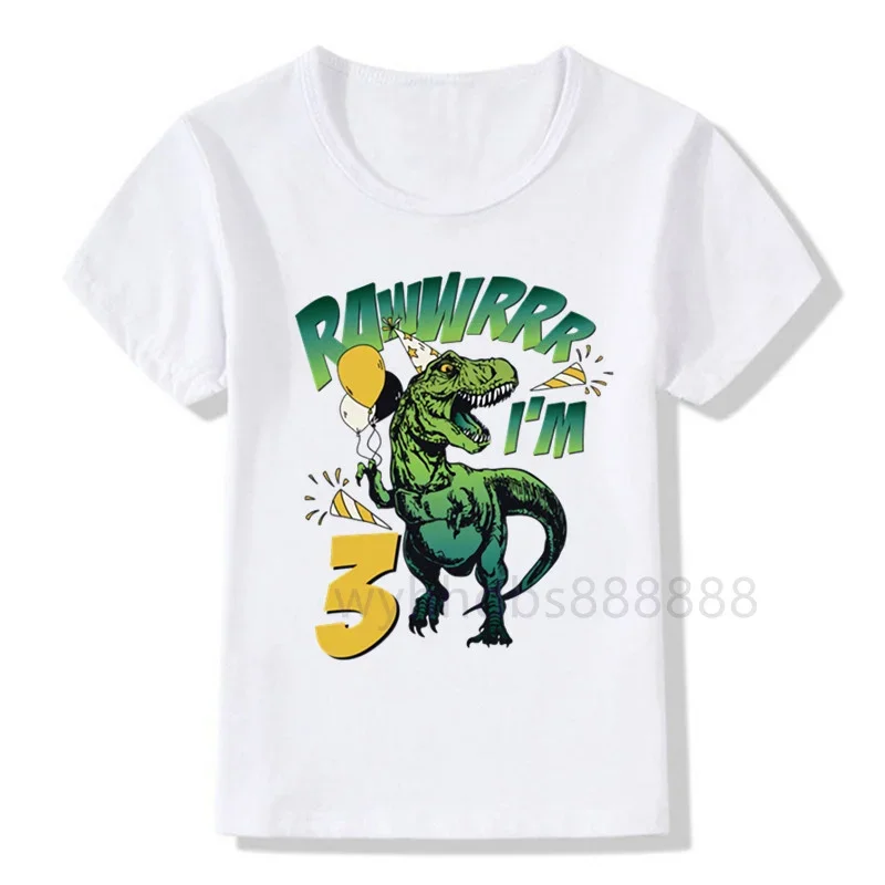 Summer New Fashion Short Sleeve Children Tshirts Cute Cartoon Dinosaur Number 1-9 Birthday Kids T Shirt Boys Girls Casual Tops