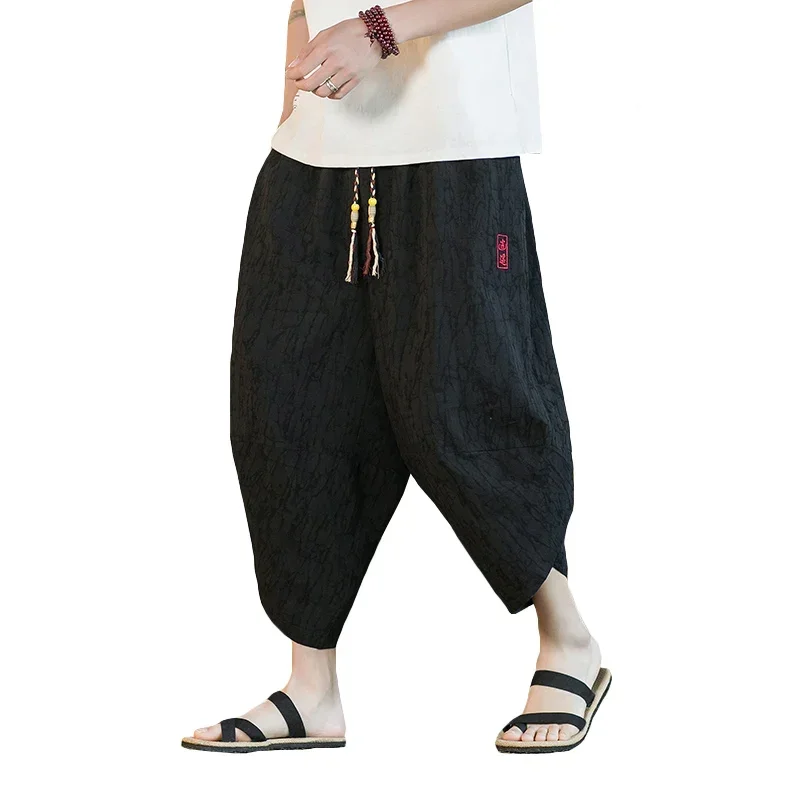 Japanese Kimono Traditional Shorts Men's Asian Clothing Bathing Pants Casual Loose Men's Japanese Yukata Linen Wide Leg Trousers Cotton Monk Pants