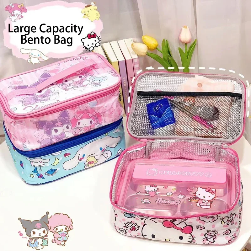 

Kawaii Sanrio bento box Студенческая коробка для завтрака bag Hello Kitty Термосумка Cinnamoroll большая емкость ручной Ланч-бокс сумка