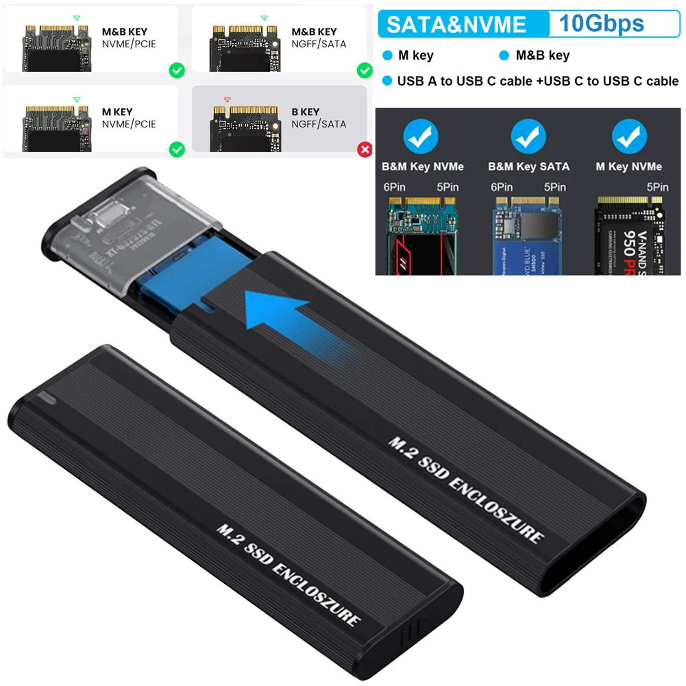 Custodia Ssd M2 Da 10Gbps Custodia Nvme Sata Dual Protocol Adattatore Da M.2 A Usb Tipo C 3.1 Ssd Per Scatola Ssd 2230/2242/2260/2280 M.2