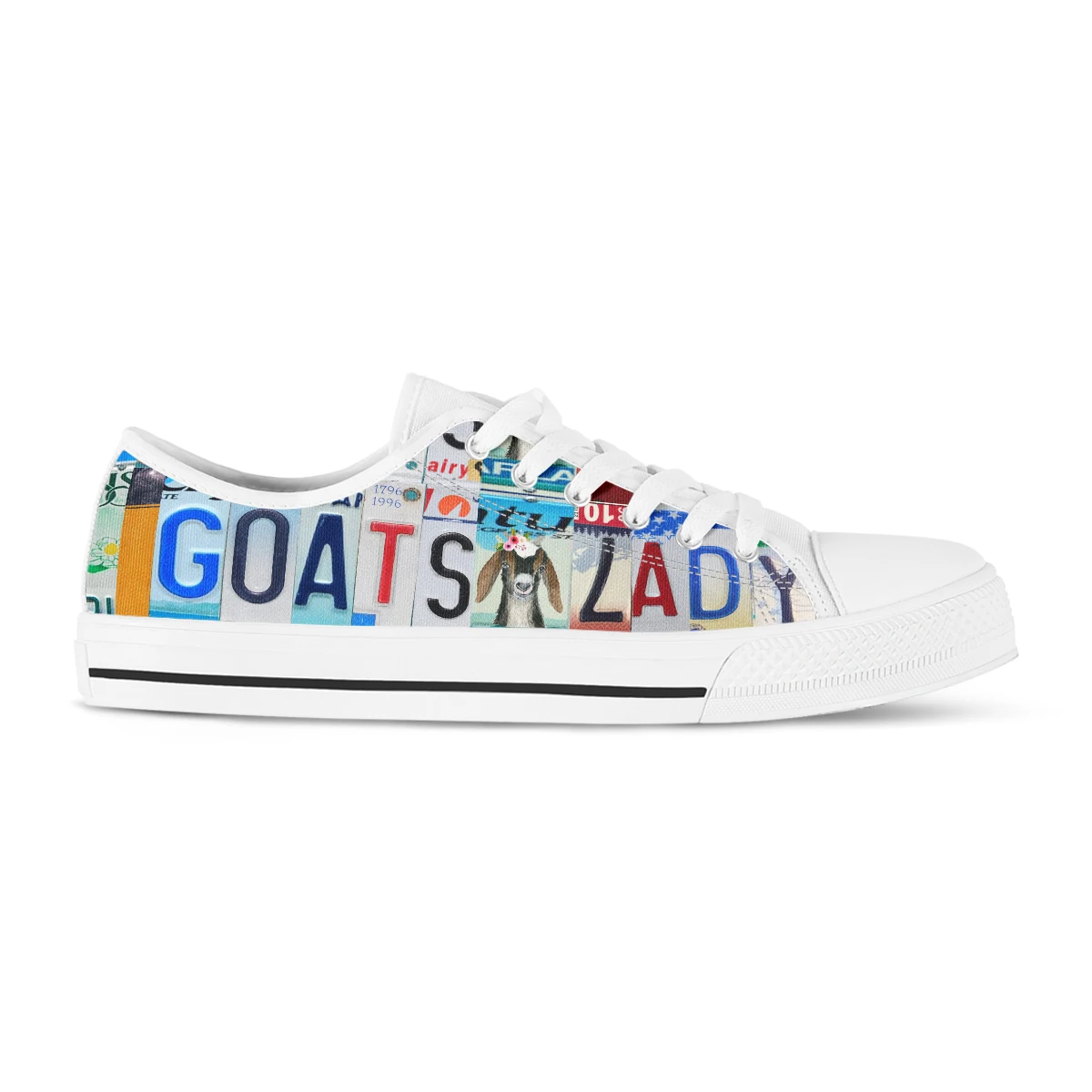 License Plate Goats Lady Design New Women Canvas Shoe Summer Autumn White Breathable Casual Sneakers Comfortable Flats