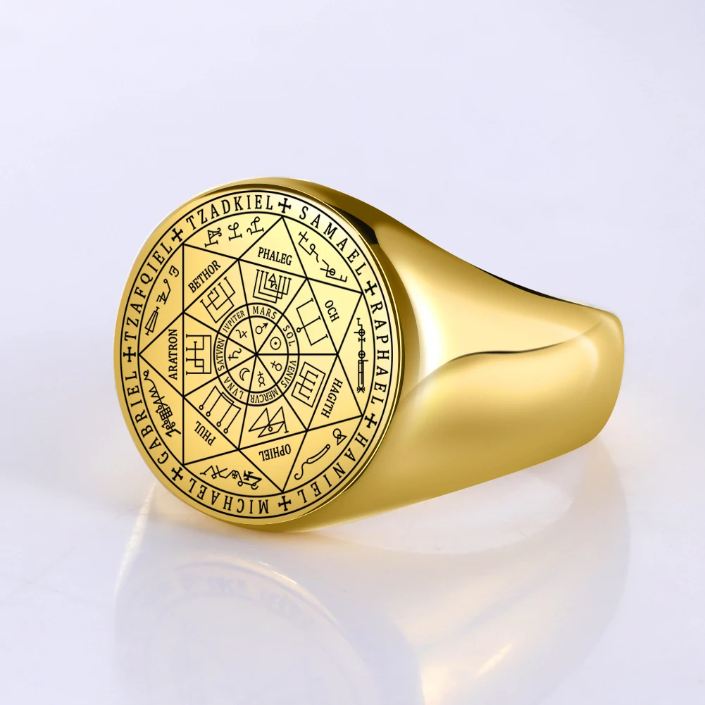 Dreamtimes Seal Of The Seven Archangels Viking Ring Salomone Kabbalah Talisman Hexagram Rings For Men Gioielli In Acciaio Inossidabile