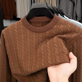 High end fashion jacquard round neck sweater men's designer new classic solid color autumn winter warm casual knitted pullover