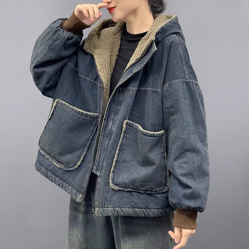 2025 Winter Fashion Casual Denim Jacket Women Warm Vintage Ladies - Main Image