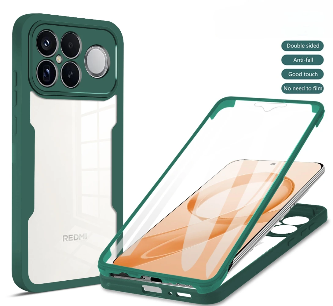 360° Full Coverage Transparent Acrylic Back Case with Shockproof Soft Frame Cover