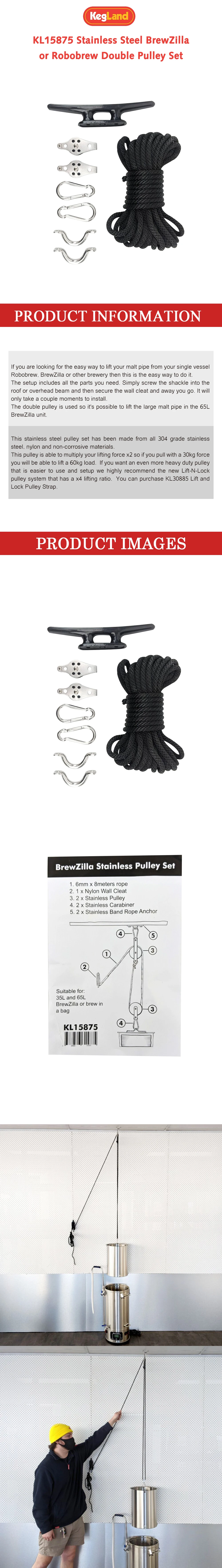 Beer Brewing Robobrew Foundry BIAB Details about   BrewZilla Stainless Double Pulley Set 