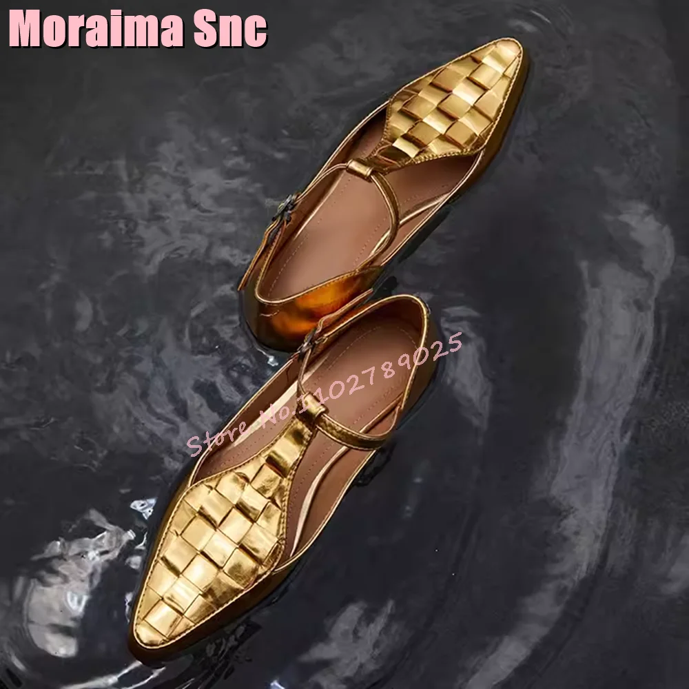 

Weave Pointed Toe Mary Janes Flat With Ankle Buckle Strap Fashion Designer Women‘s Shoes 2024 Spring Summer New Casual Outdoor