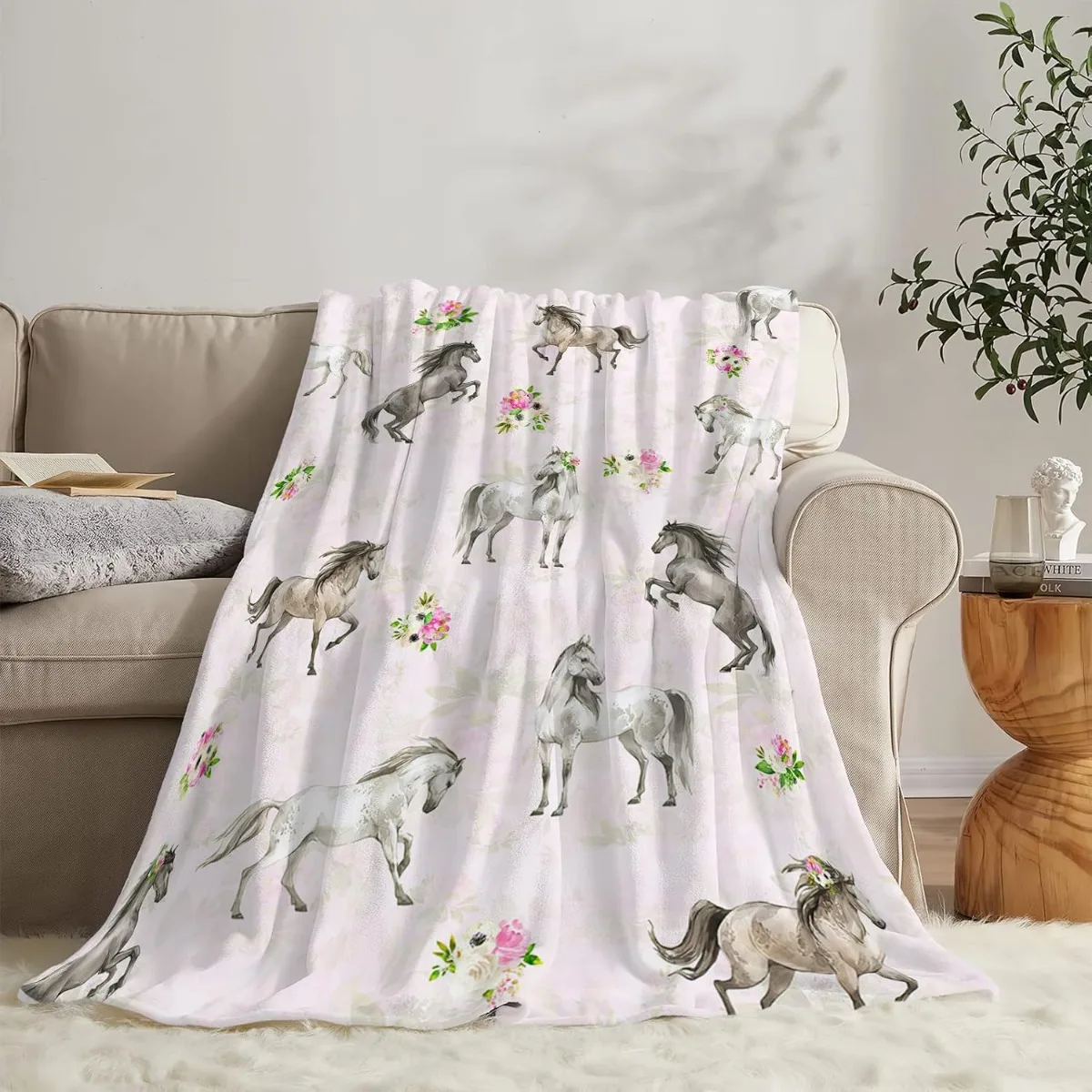 Horse Blanket Gift for Girls Women Cartoon Horses Flannel Cute Farm Animal Blankets Soft Lightweight for Lovers Decor Sofa Bed 3