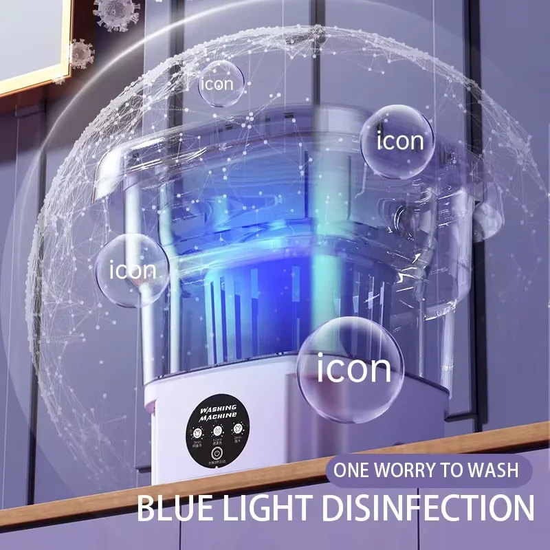 غسالة صغيرة محمولة قابلة للطي سعة 8 لتر مع مجفف دو...