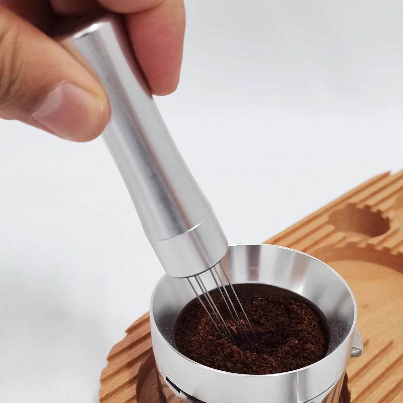 Espresso Tamper 6 Stirring Powder Needle Distributor Stainless Steel Espresso Coffee Tamper Aluminum Handle Filter Coffee Porfilter Maker Tools