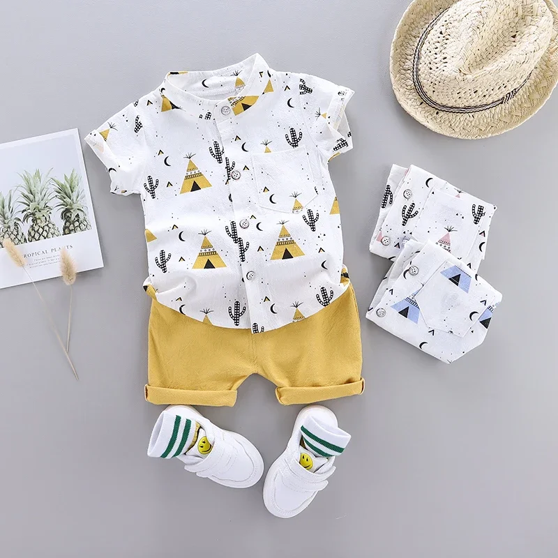 Baby Clothes Set Summer Short-sleeved Pyramid Shirt Infan Toddler Boy Girls
