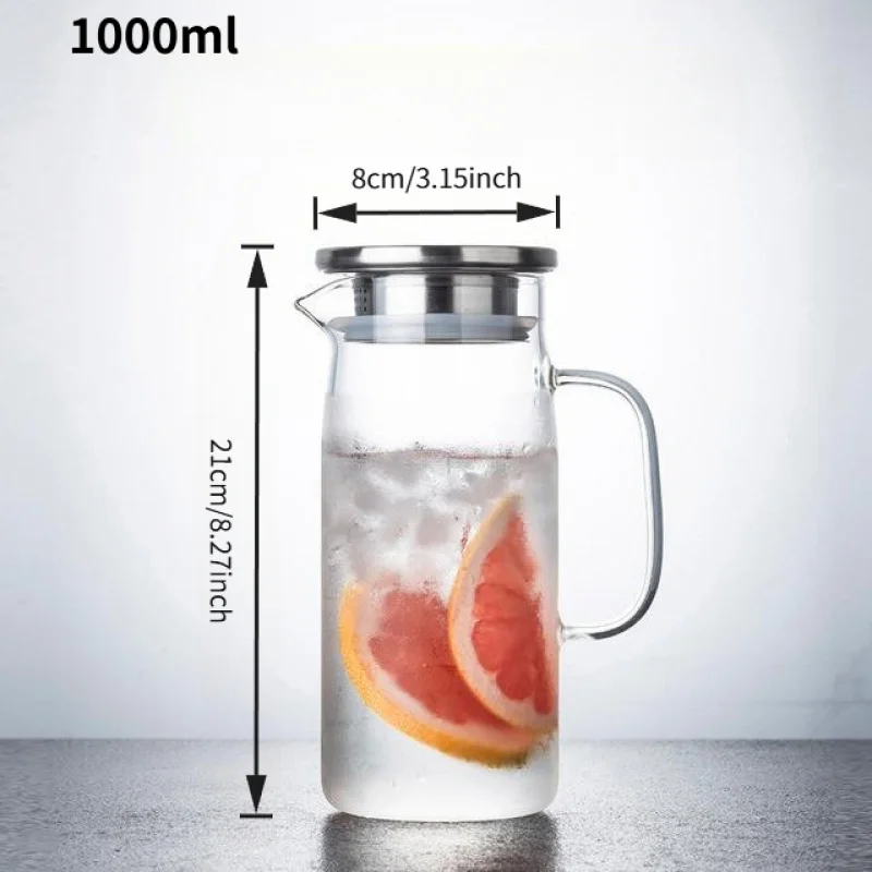 1pc 1L/1.5L Borosilicate Glass Straight Water Pitcher with Stainless Steel Lid, Household Juice Jug, Suitable for Coffee, Juice