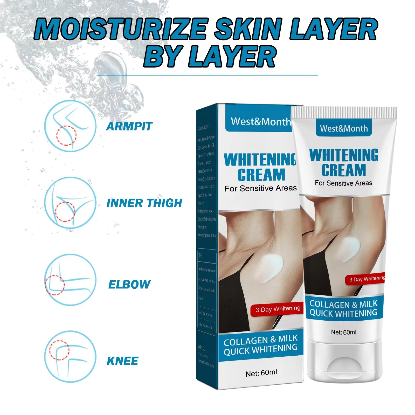Body Lightening Cream Bleach Underarm Joints Elbows Knee Thighs Dark Skin Removal Brighten Private Parts Melanin MoisturizeCream 4