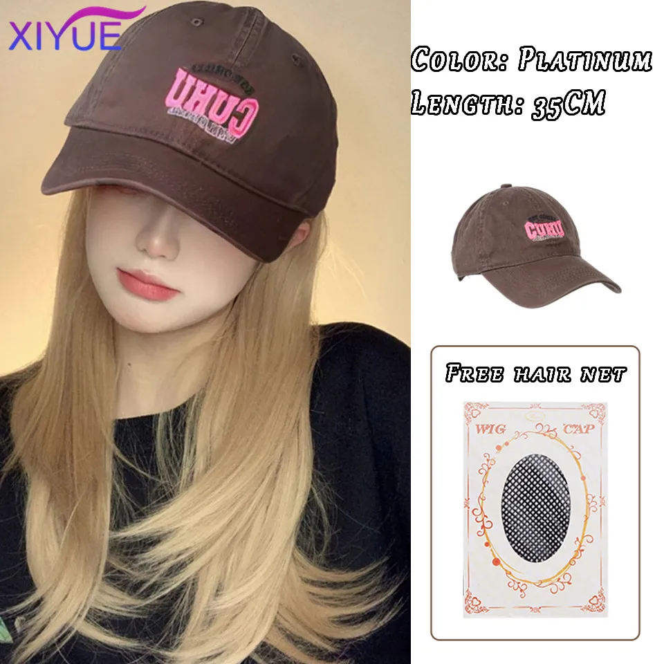XIYUE  Girls' New Hat Collar Hair One Piece Full Head Cover Style Mesh Red White Gold Women's Baseball Hat Long Straight Hair