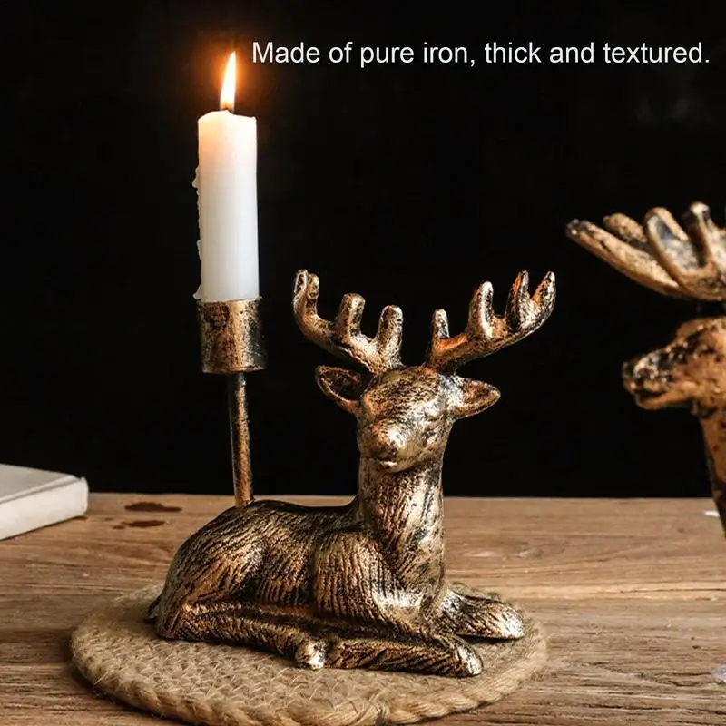 Vintage Elk Candlestick Decorative Tealight Cast Iron Deer Candles Holder  Home Interiors Office Tabletop Sculpture Ornaments