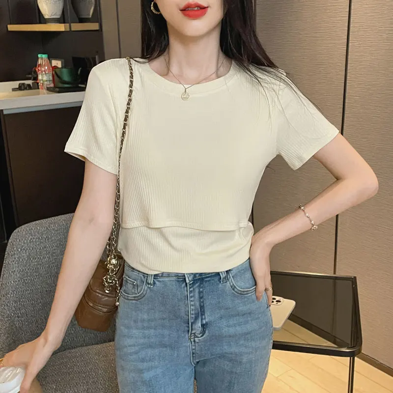Summer Maternity Tops Cotton Breastfeeding Nursing Top