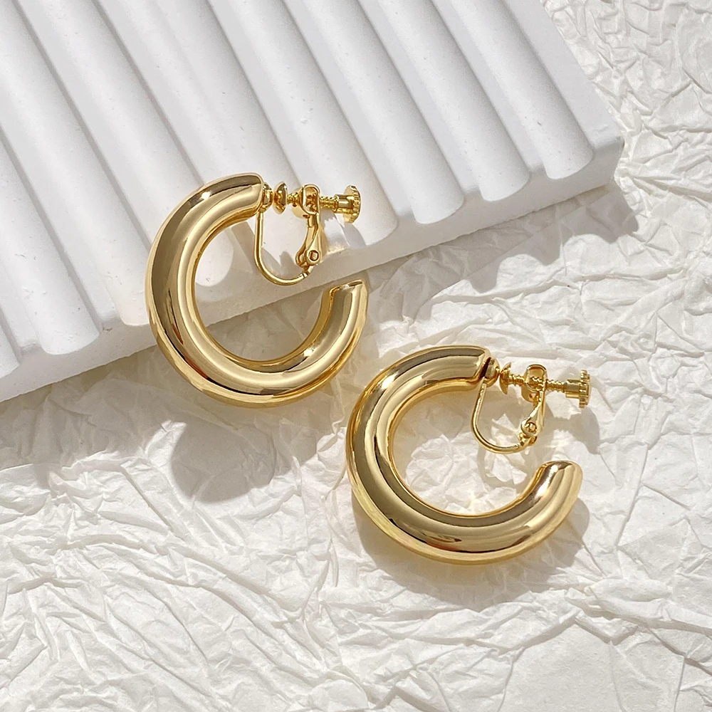 30mm Medium Smooth Circle Hoop Clip Earrings for Women Non Pierced Earrings Party Jewelry ear clip earrings clip earrings hoop earrings ear accessories