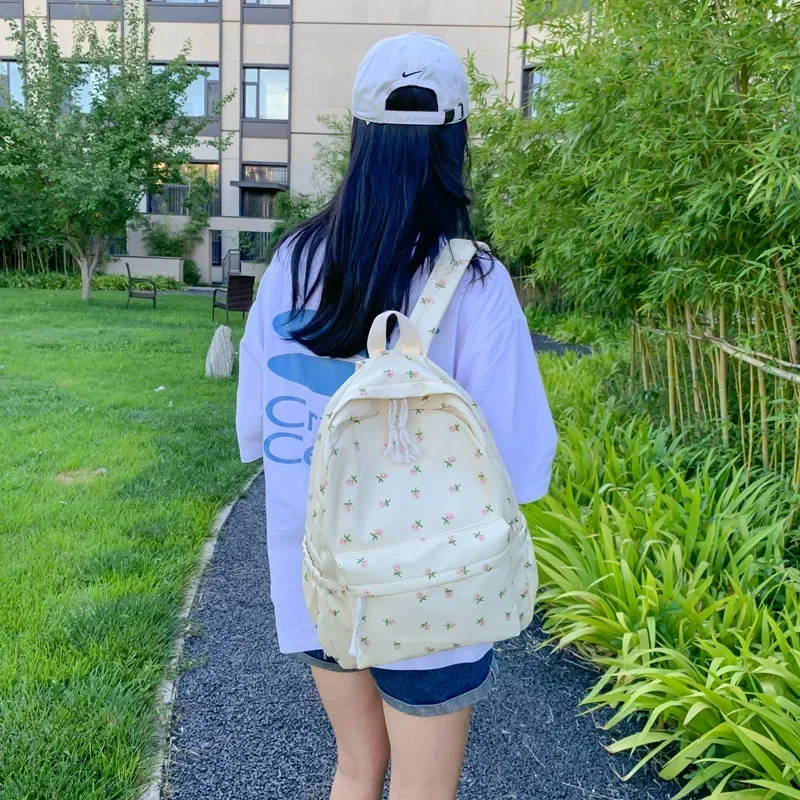 Korean Flower Svhool Bags for Students Teenager Large Capacity Waterproof Nylon Rucksack Books Stationery Organizer Backpack Bag