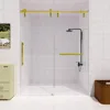 Frameless Slidable Shower Door, 56-60" W × 76" H, 5/16" Clear Tempered Glass, Gold Stainless Steel Handle, Noiseless Shower Door 2