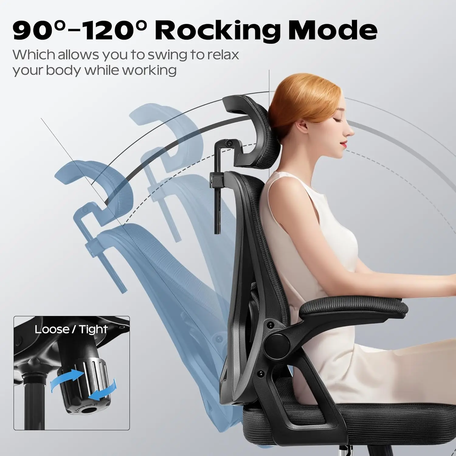 Ergonomic Office Chair, Home Office Desk with Headrest, High Back Mesh Chair with Flip-up Armrests, Offices Chairs 3