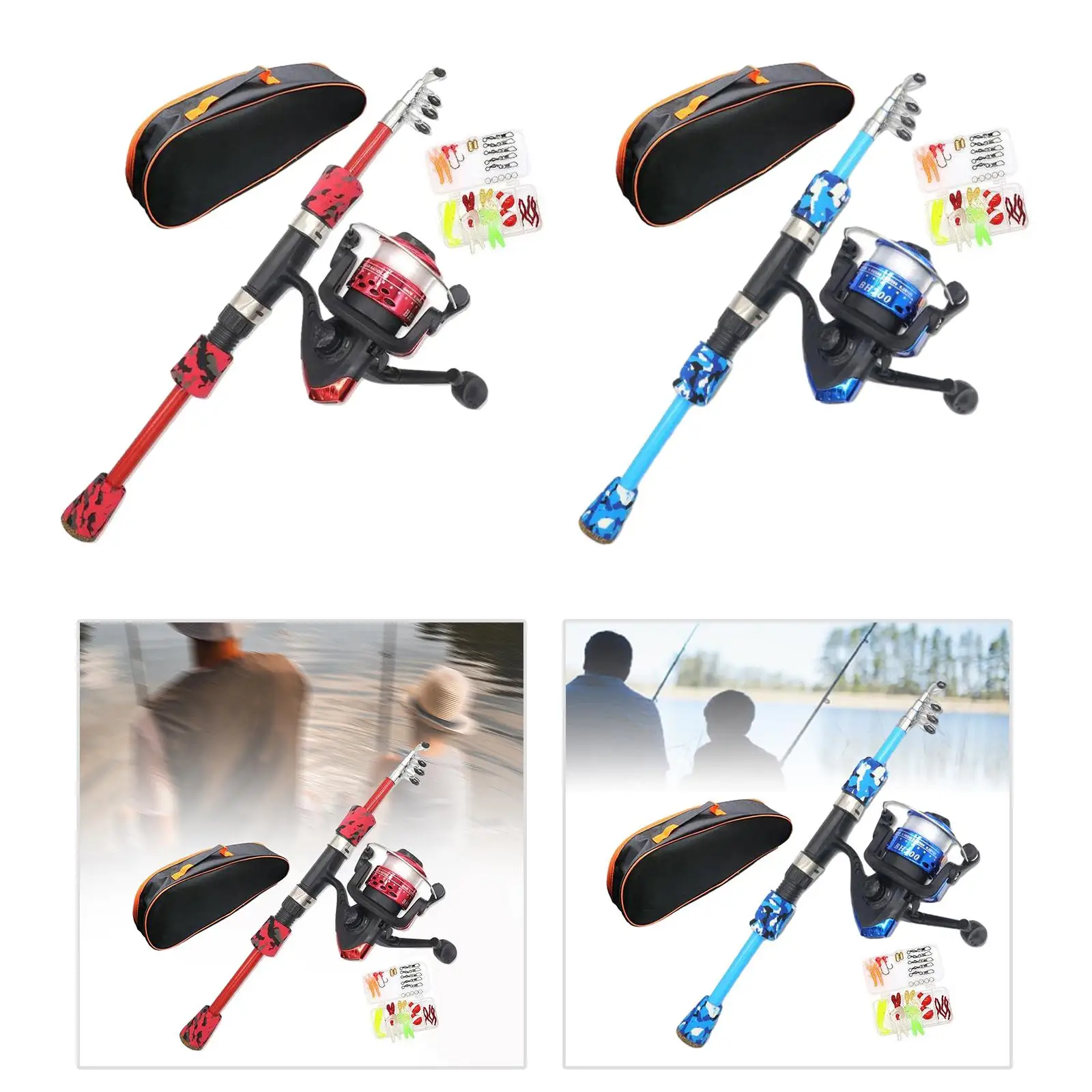 Kids Fishing Rod Travel Adjustable 38.5cm to 120cm Complete Fishing Rod Set