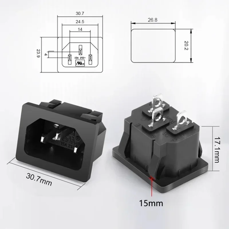 Universal 250V 10A Electrical AC Power Socket with 3-Pin Inlet Plug Connector