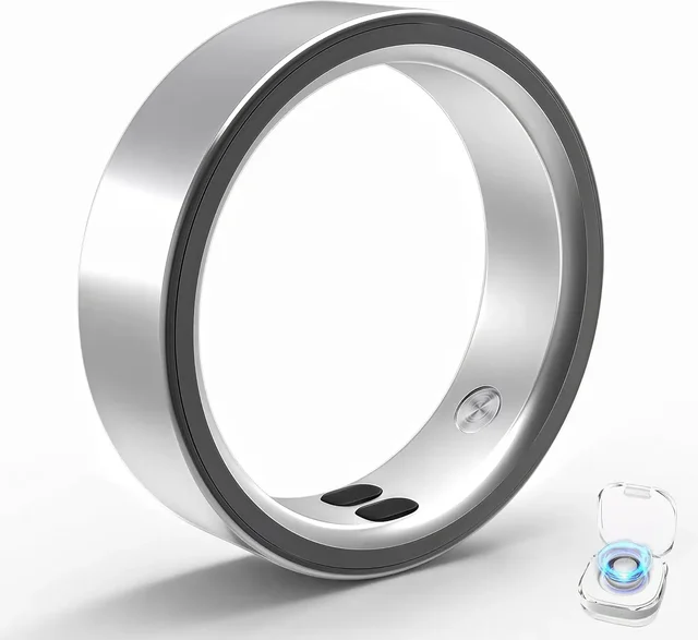 QINO K22 Smart Ring with Vibration Call Notification Reminder for Men Stainless Steel Health Heart Rate Monitor Free Charge Case