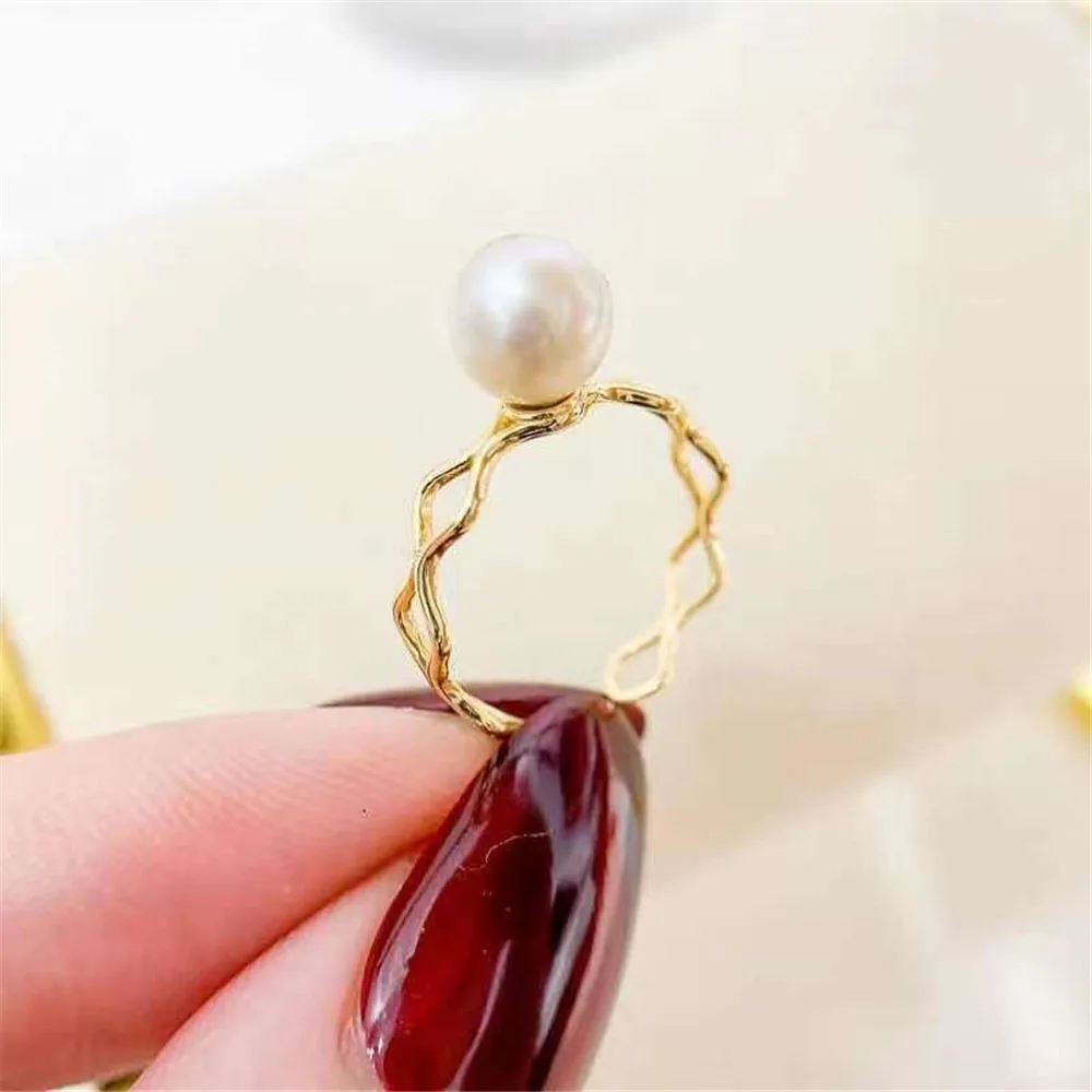

DIY Pearl Small Accessories S925 Sterling Silver Jewelry Light Plate Gold Silver Ring Empty Holder Suitable for 6-8mm Beads
