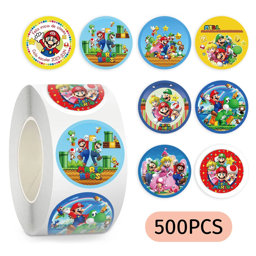 500pcs Cool Game Super Mario Bros Stickers Roll Funny Cartoon Sealing ...