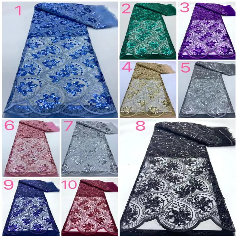 

5 Yards High Quality African Sequins Lace Fabric 2024 For Wedding Nigerian Occasional Sewing Wear For Wholesale & Retail