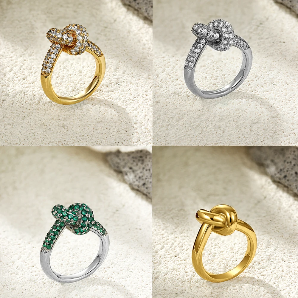 Vintage Aesthetic Color Zircon Geometric Chunky Knot Rings for Women Quality Stainless Steel Wedding Ring Designer Jewelry Joias 1