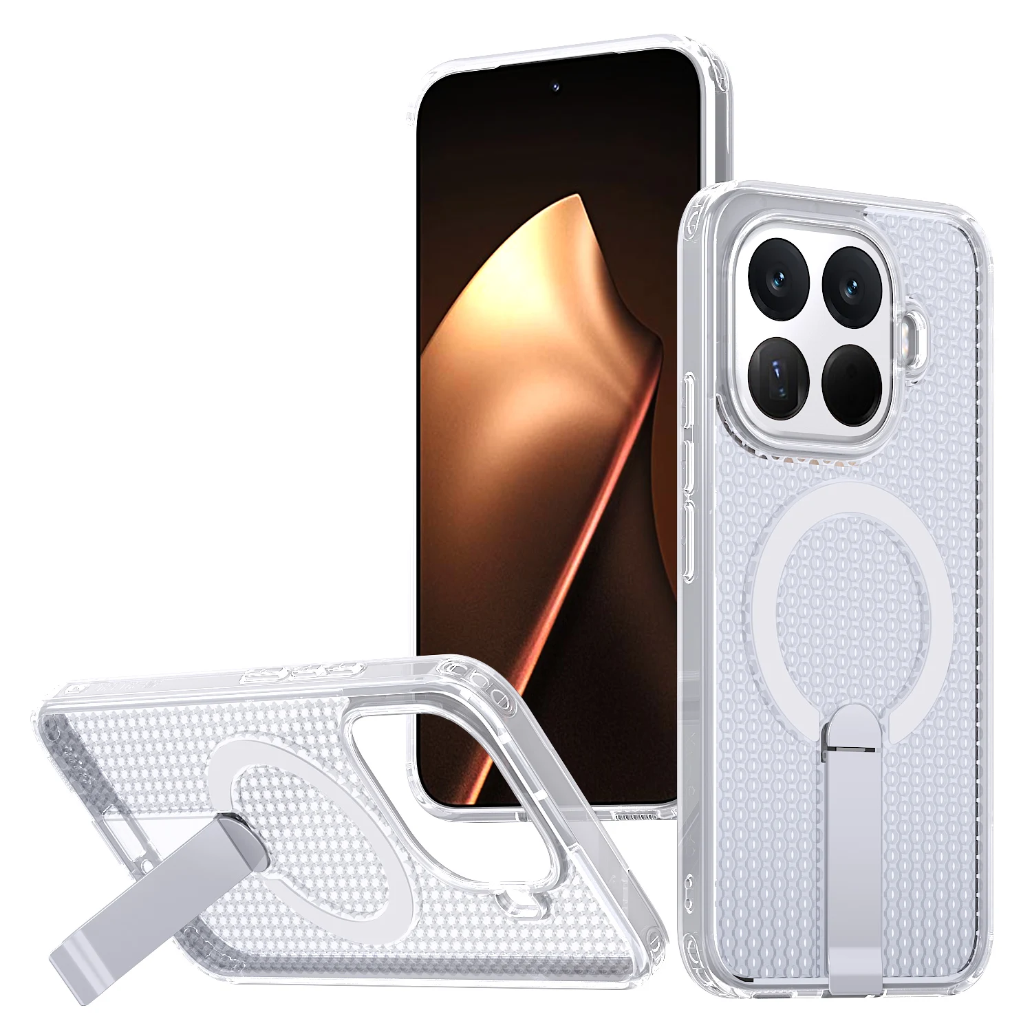 Magnetic Armor Cooling Phone Case with Metal Kickstand and Acrylic Back