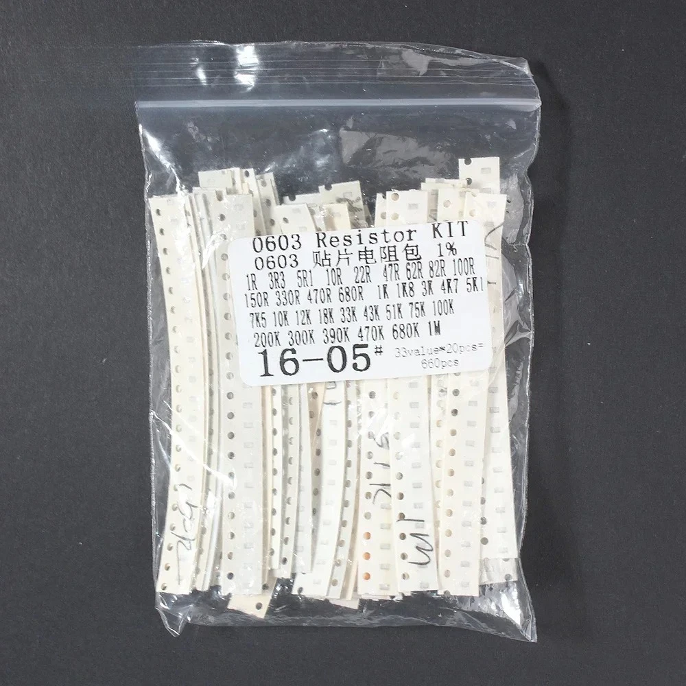 660pcs 1206 0805 0603 1210 SMD Resistor Sample Assorted Kit 1Ohm-1M Ohm 1% 5% Resistor Sample Assorted Kit