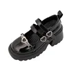 Black Leather Shoes Spring and Autumn Season Metal Chain Sponge Cake Sole Mary Jane Shoes Women's Patent Leather Gothic Style 6