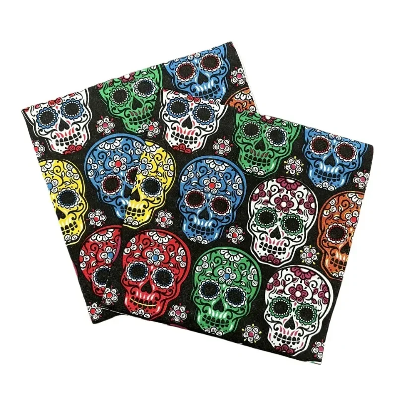20pcs 25*25cm Thickened 3-ply Halloween Skull Printed Paper Napkins Colorful Printed Napkins for Party Decoration
