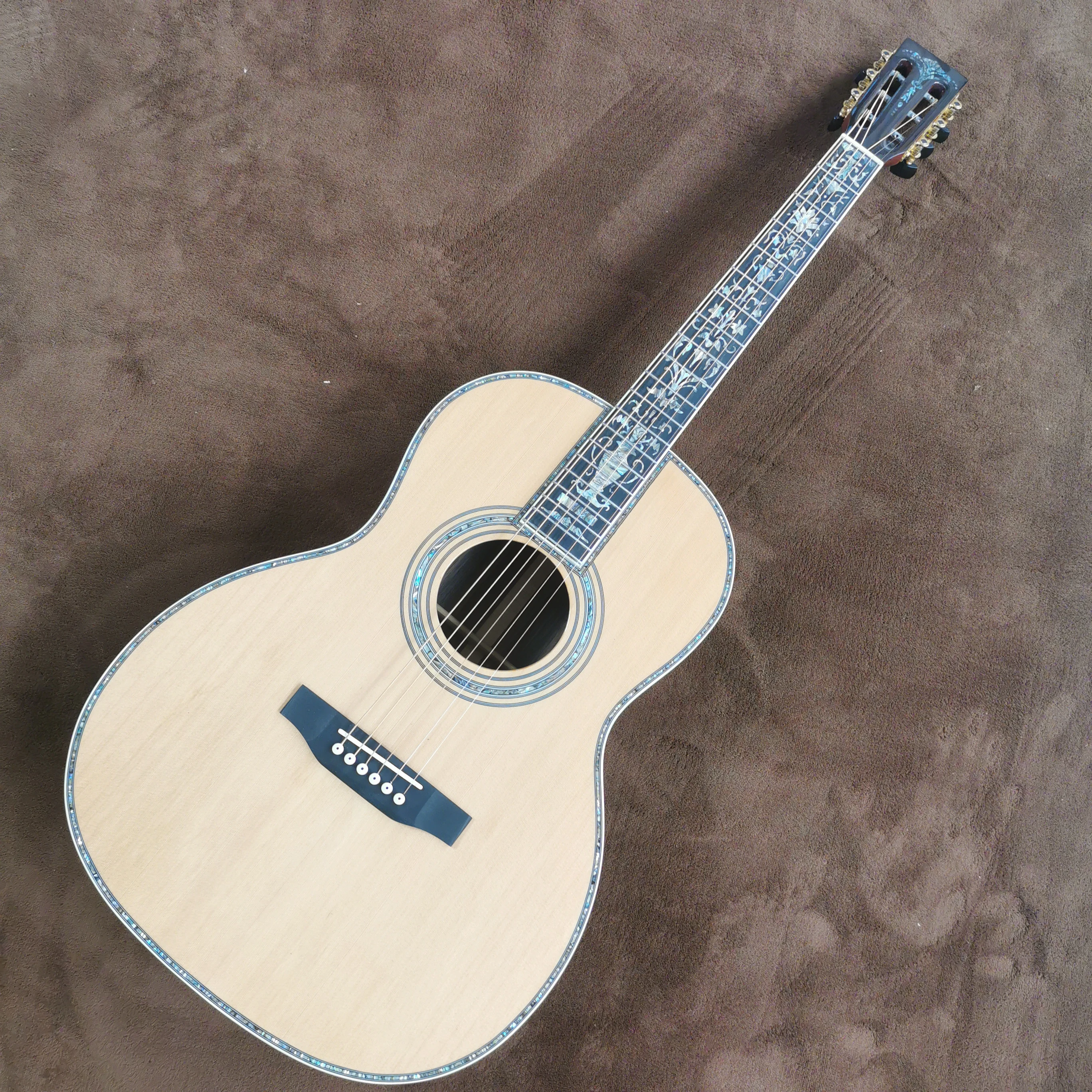 40 "Ooo45 Serie Sezione In Legno Massello Dito Nero Abalone Shell Chitarra Acustica Intarsiata