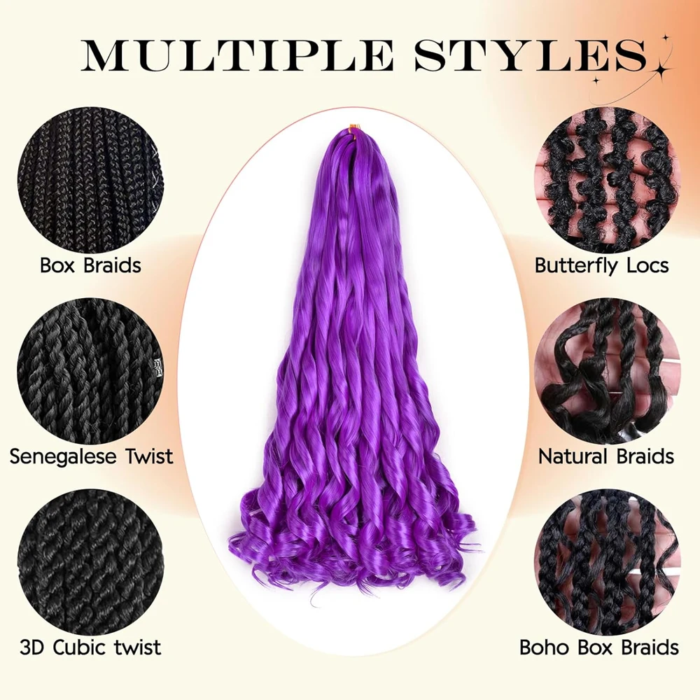French Curly Braiding Hair 22Inch Bouncy Purple Braiding Hair Pre Stretched Synthetic Loose Wavy Crochet Braids Hair Extensions 4