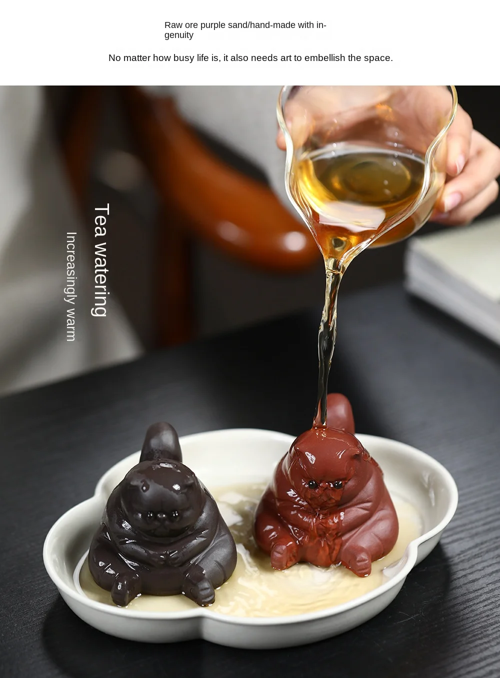 Description Picture 5 of itemPurple Sand Tea Pet Angry Cat Bat Tortoise Puppy Figurine Cute Kungfu Tea Pet Gift for Tea Lover Friend, Tea Table Desk Tearoom