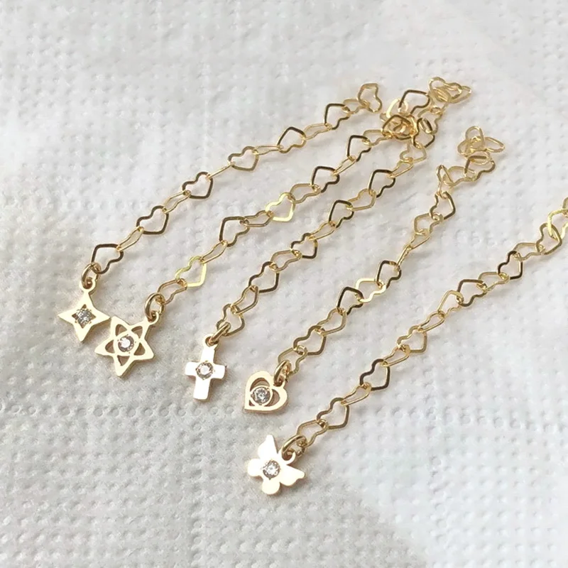 14K Gold Filled Extensions Chain Cable Extender Chain For Bracelet Heart shaped butterfly cross Charm Jewelry Making Supplies