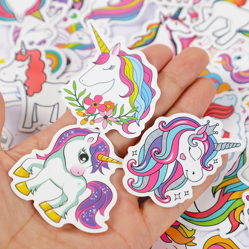 Cartoon Unicorn Theme Party Favors 50Pcs Rainbow Unicorn Stickers Toy For Kis Birthday Party Baby Shower Gifts Goodie Bag